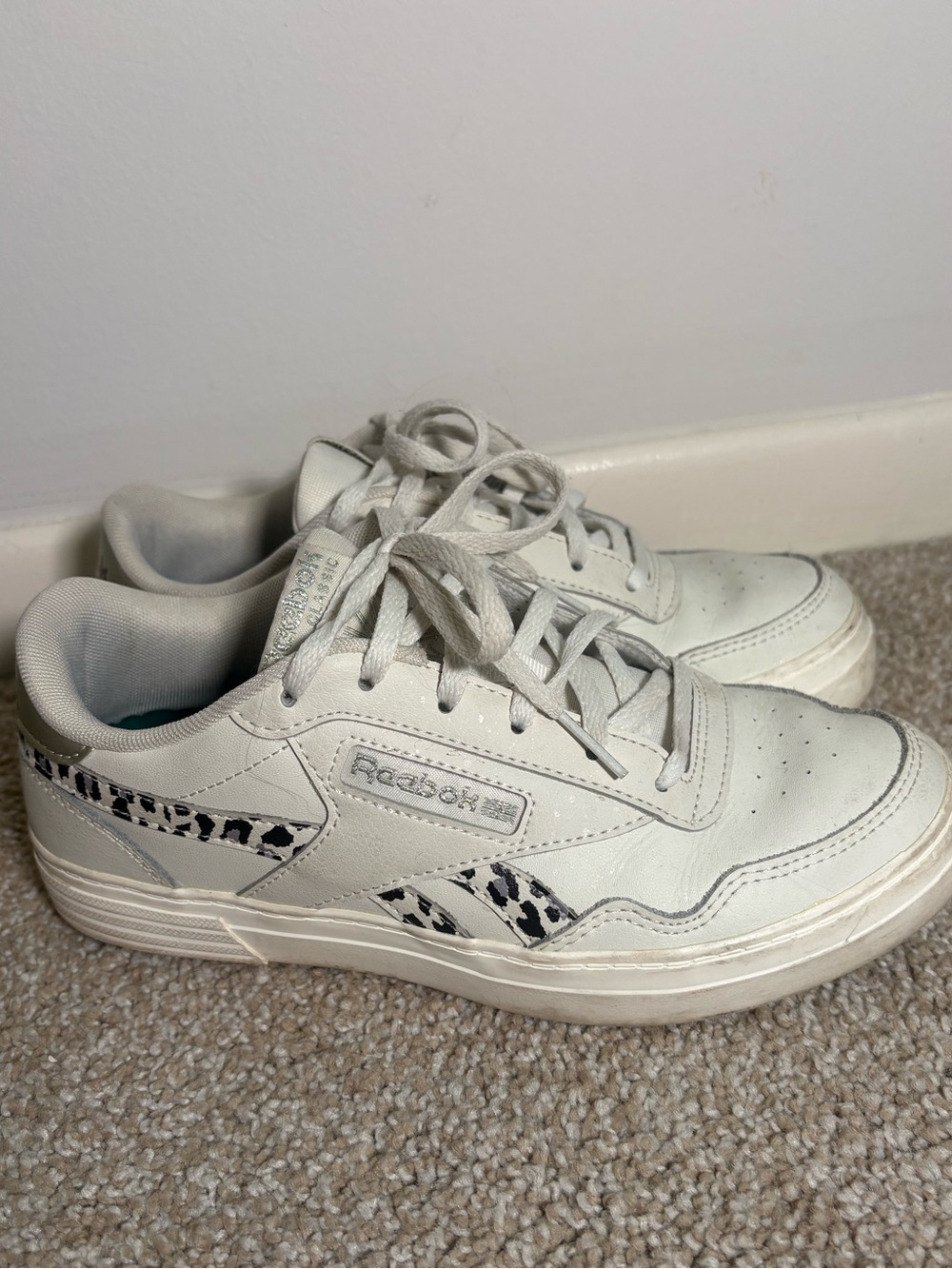 Reebok Women's Club C Double Tennis Sneaker White/Cheetah Sz 7.5